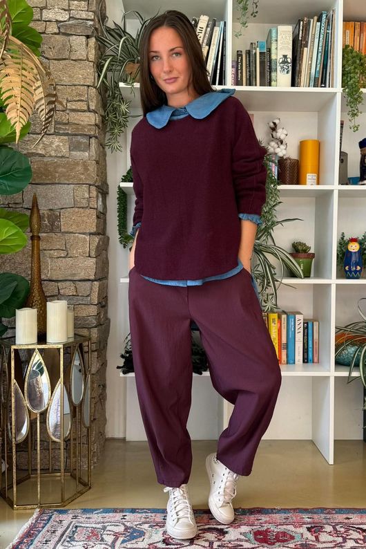 Bengaline Carrot Leg Trouser Aubergine